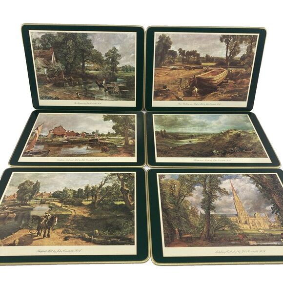 Vintage Clover‎ Leaf Cork Back Table Mats Set of 6 Landscapes by John Constable - Picture 1 of 13